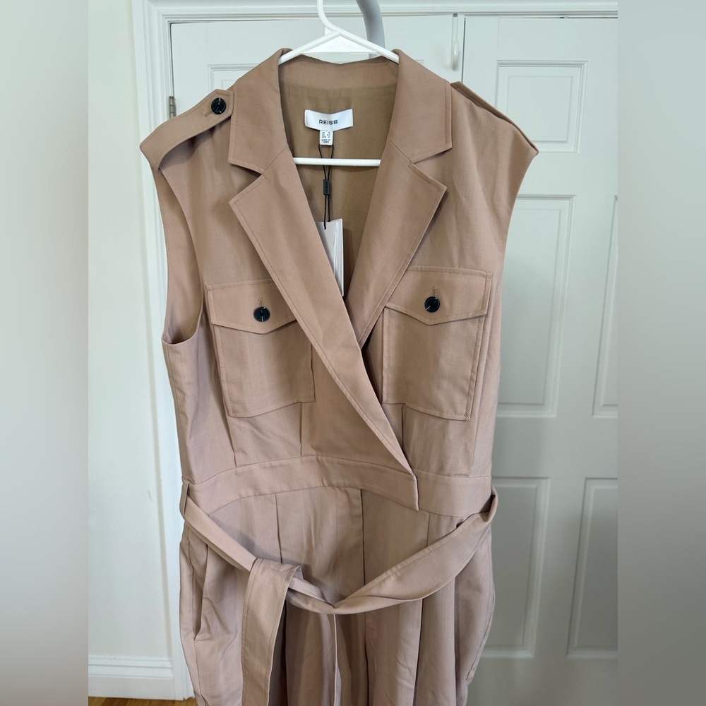 NWT Reiss Luisa Wool Blend Double Breasted Belted Jumpsuit color Stone Size 12 - Picture 7 of 8
